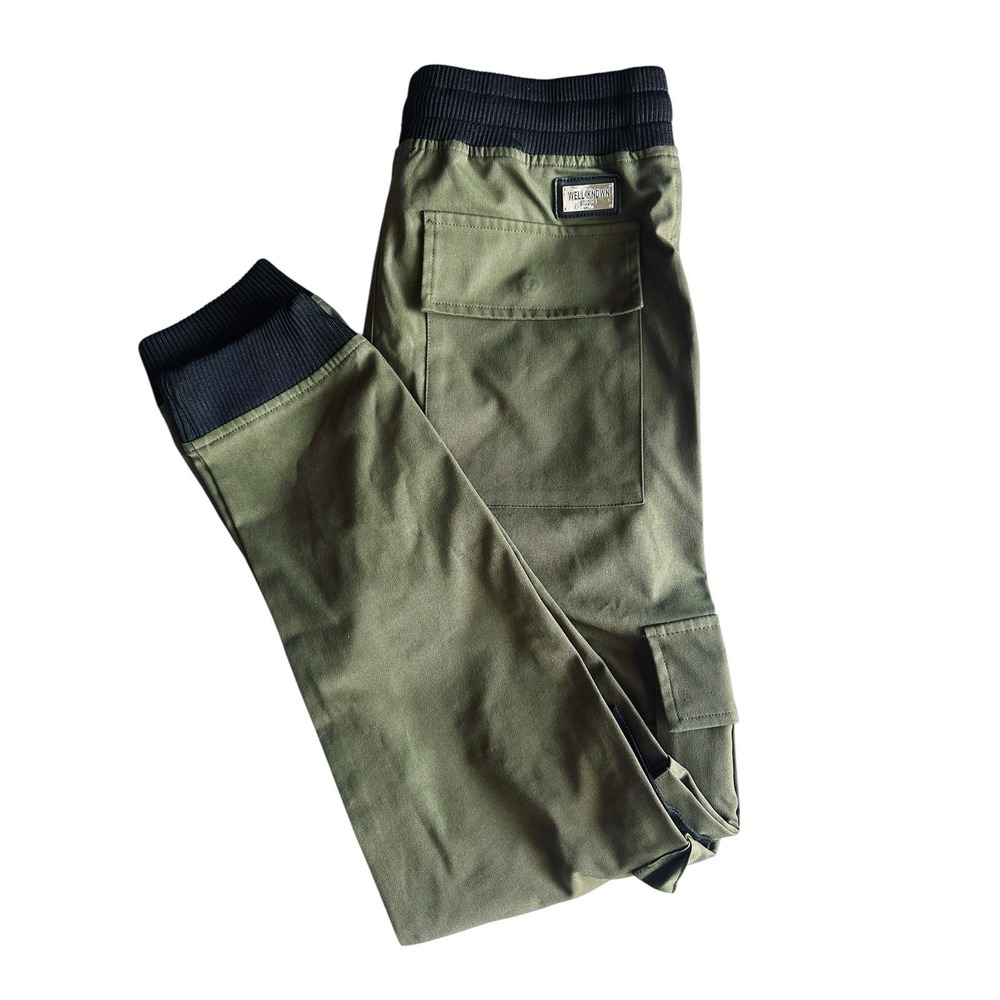WELL‎ KNOWN STUDIOS Olive Lexington Trackpants Men's Sz Med Cargo Jogger Pants